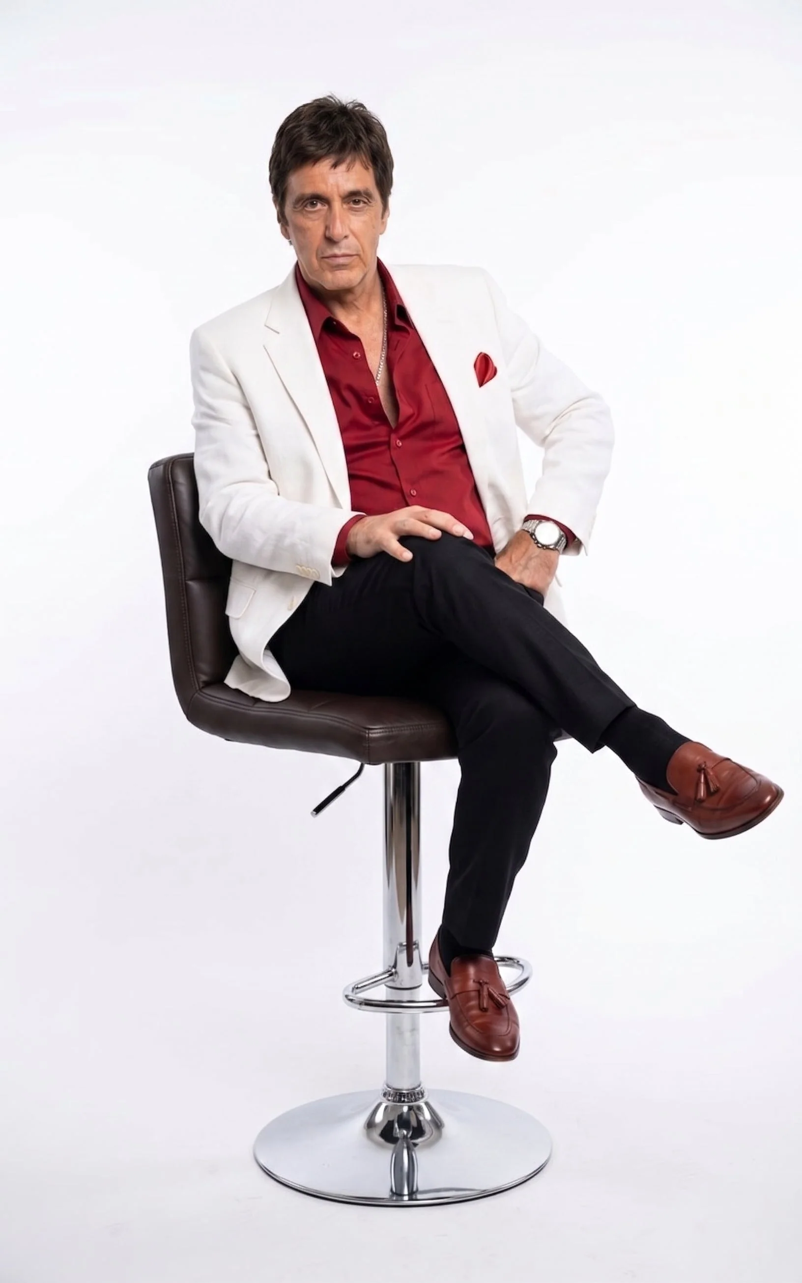 Tony Montana’s White Blazer Red Shirt Black Pants – Men’s White Blazer Outfit with Red Shirt and Black Trousers for Party, Wedding and Vintage Style Wear - Image 3