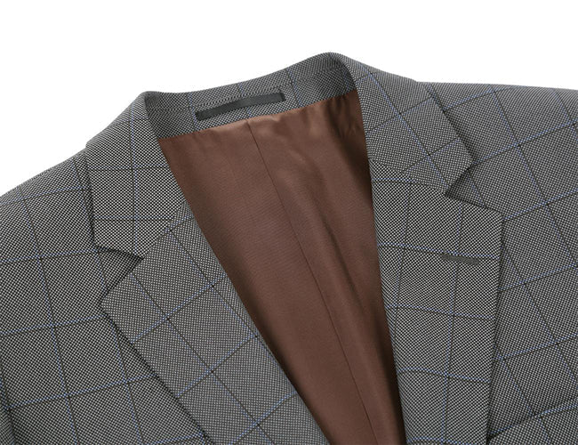 Trevi Collection - 2 Piece Suit 2 Buttons Windowpane Regular Fit In Gray - Image 3