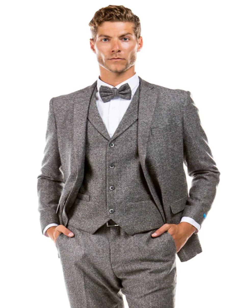 Tweed Suit" 1920s Vintage Looking Fabric Vested Suit - Grey Herringbone Fabric - Image 3