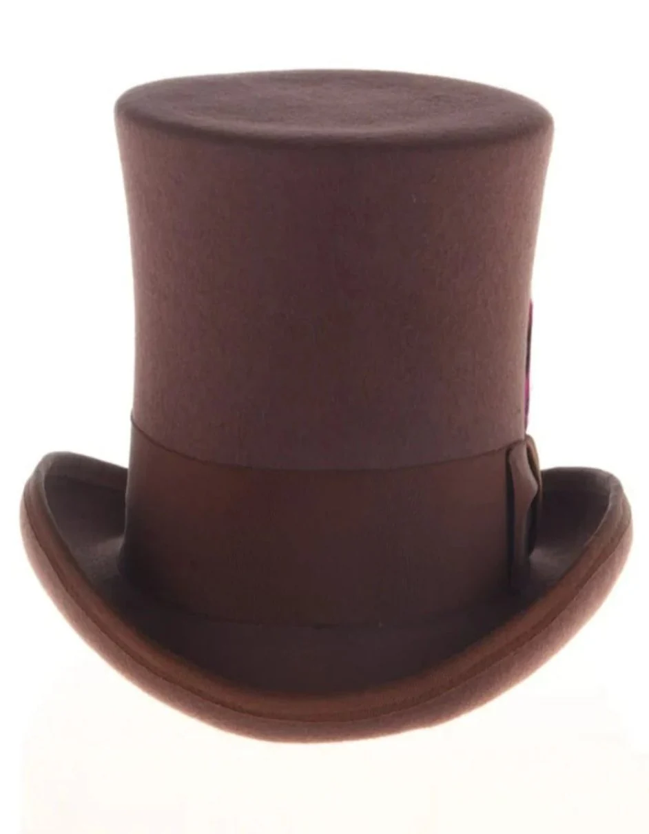 Victorian Steampunk Top Hat - 1800 19th Century - Dressy Loden Felt Top Brown Hat - Image 3