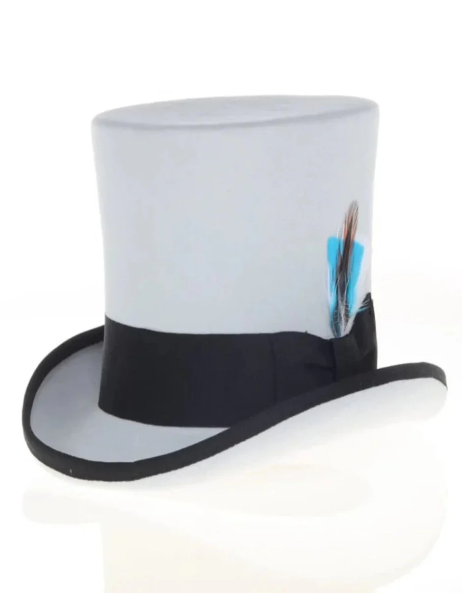 Victorian Steampunk Top Hat - 1800 19th Century - Dressy Loden Felt Top Grey and Black Hat - Image 3
