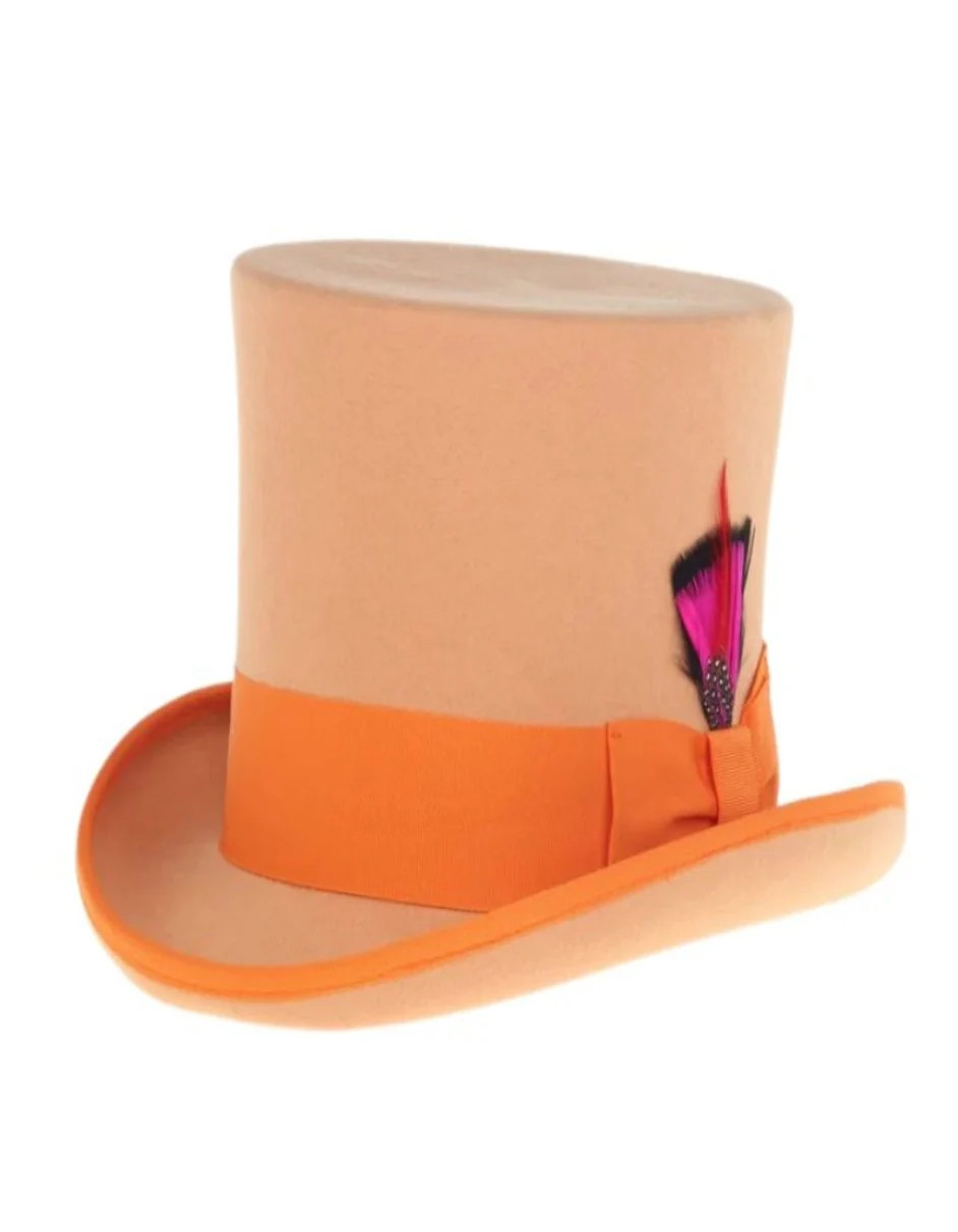 Victorian Steampunk Top Hat - 1800 19th Century - Dressy Loden Felt Top Orange Hat - Image 2