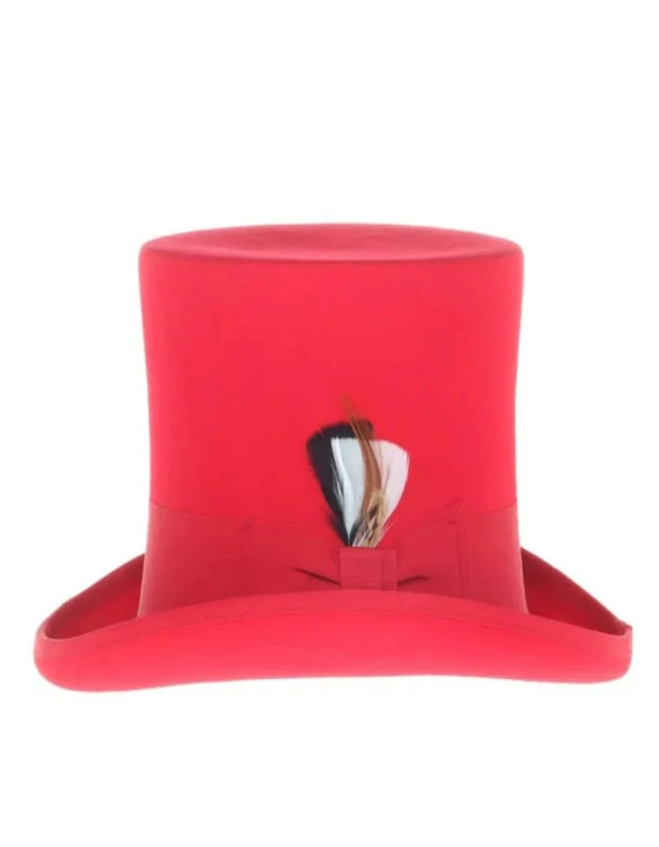 Victorian Steampunk Top Hat - 1800 19th Century - Dressy Loden Felt Top Red Hat - Image 2