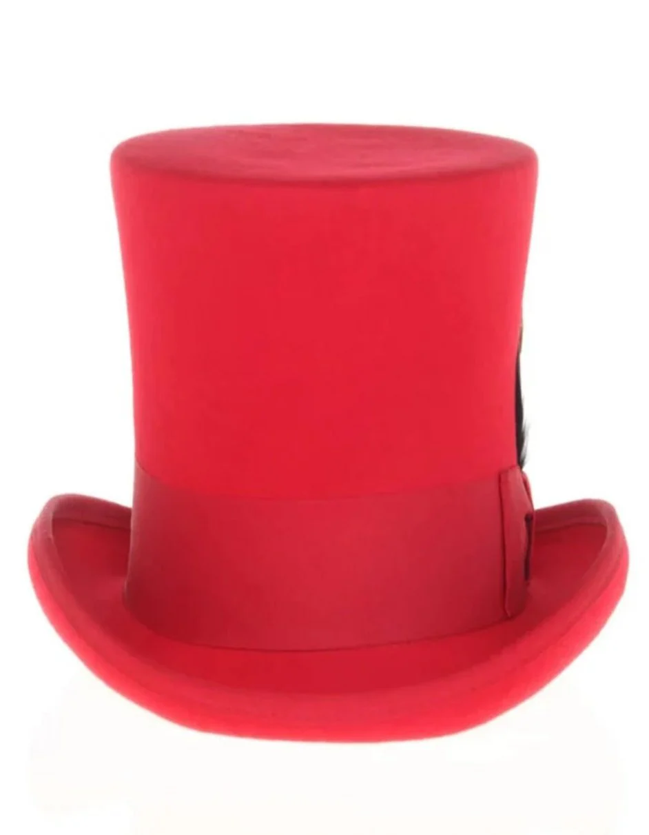 Victorian Steampunk Top Hat - 1800 19th Century - Dressy Loden Felt Top Red Hat - Image 3