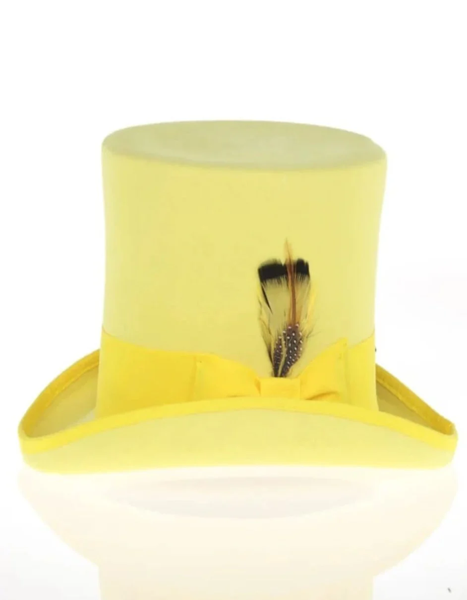 Victorian Steampunk Top Hat - 1800 19th Century - Dressy Loden Felt Top Yellow Hat - Image 2