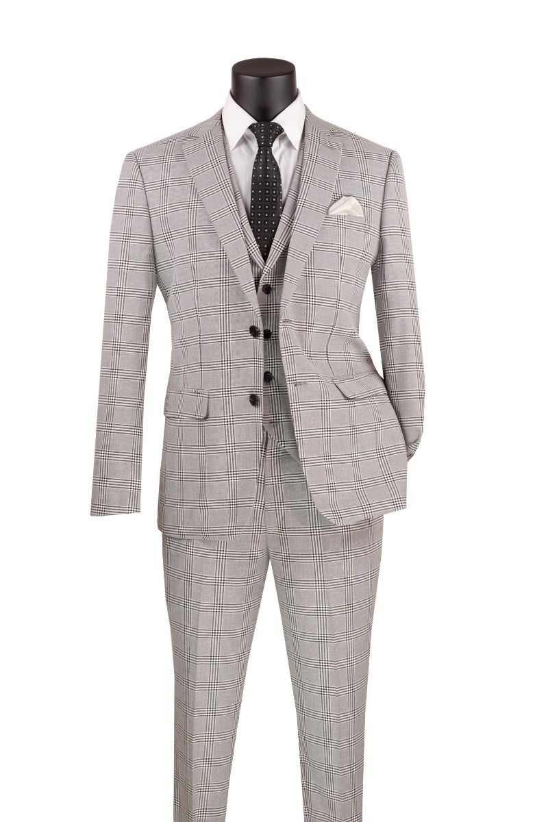 Vinci Men's 3-Piece Fit Glen Plaid Suit - Image 2