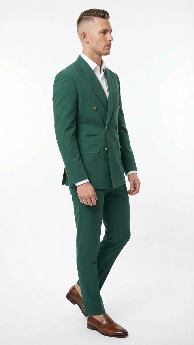 Vitali Brand Men’s Emerald Green Double Breasted Suit – Modern Fit Side Vented - Image 3
