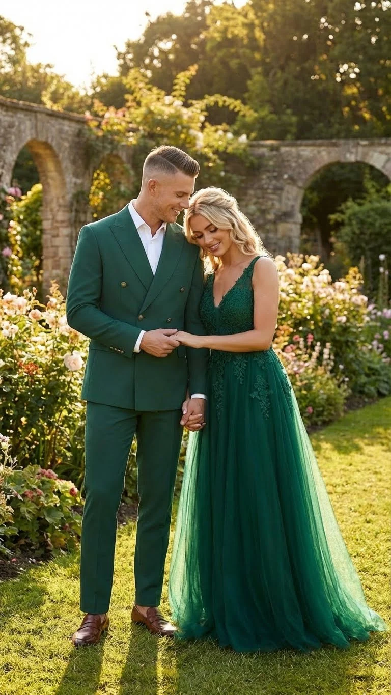 Vitali Brand Men’s Emerald Green Double Breasted Suit – Modern Fit Side Vented - Image 5