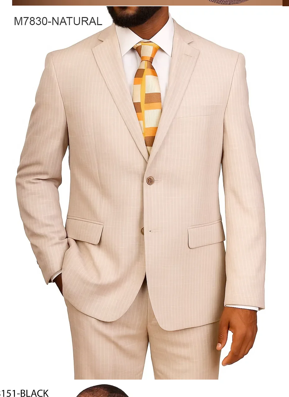 Vitali Men’s Natural Beige Pinstripe Suit – Summer Tan Pinstripe  Weddings and Business Wear - Image 11