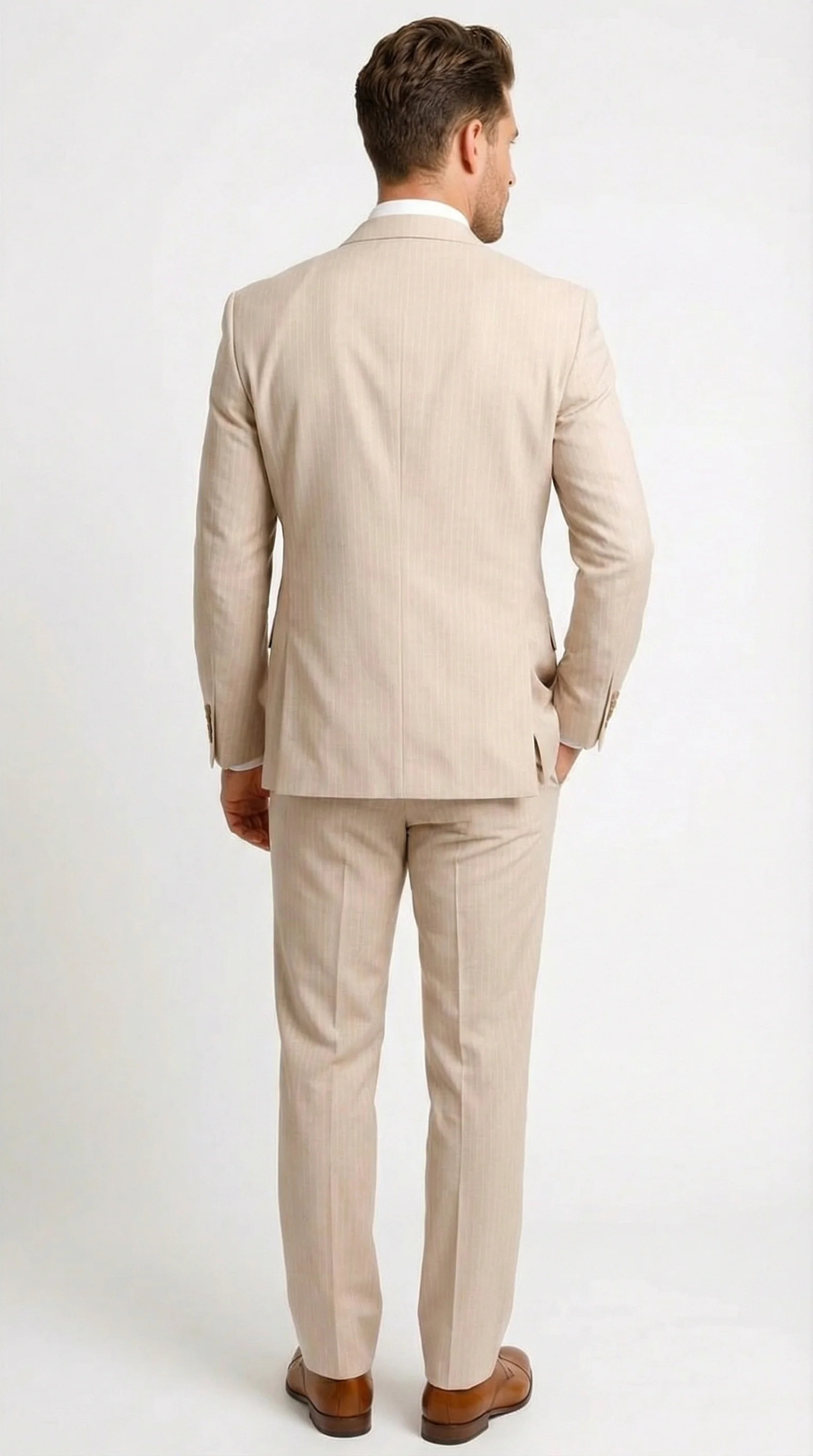 Vitali Men’s Natural Beige Pinstripe Suit – Summer Tan Pinstripe  Weddings and Business Wear - Image 2