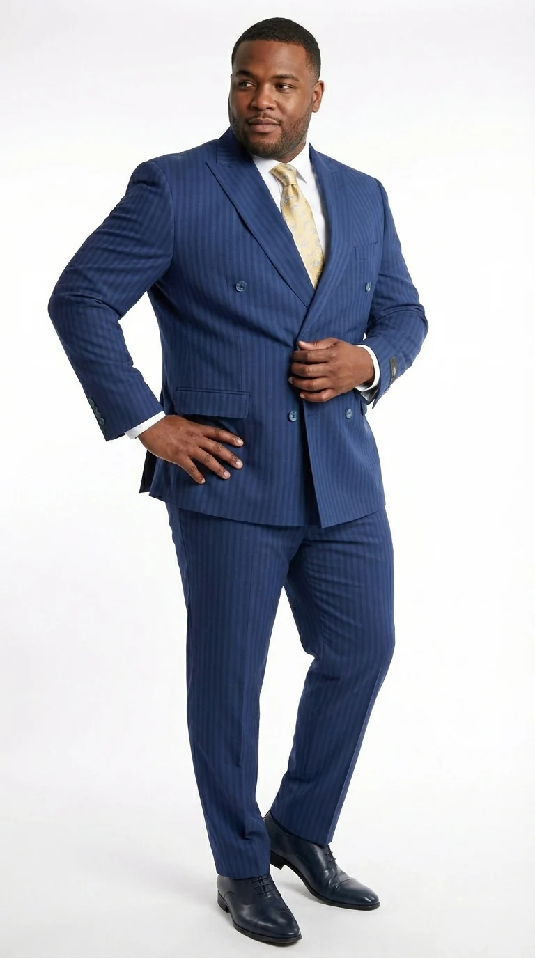 Vitali Mens Blue Tone on Tone Shadow Pinstripe Suit Set – Double Breasted Business Modern Fit Side Vented - Image 12