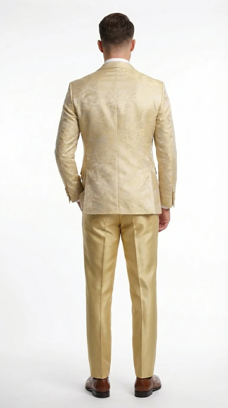 Vitali Mens Yellow Gold Designer Tuxedo Suit Set – Luxury Wedding Prom Formal Tuxedo with Vest Bow Tie in Champaign Color - Image 2