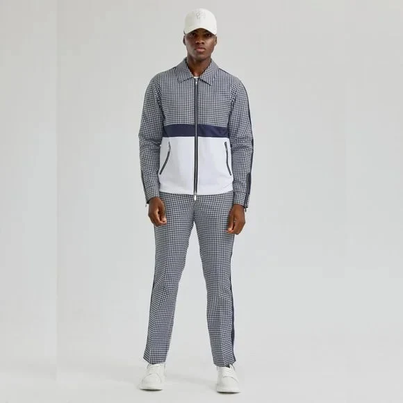 Walking Suit - Mens Houndstooth 2pc Navy Tracksuit