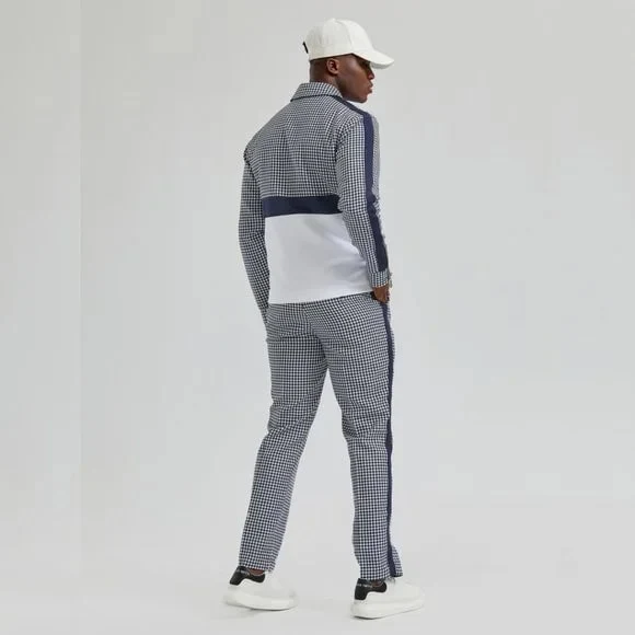 Walking Suit - Mens Houndstooth 2pc Navy Tracksuit - Image 3