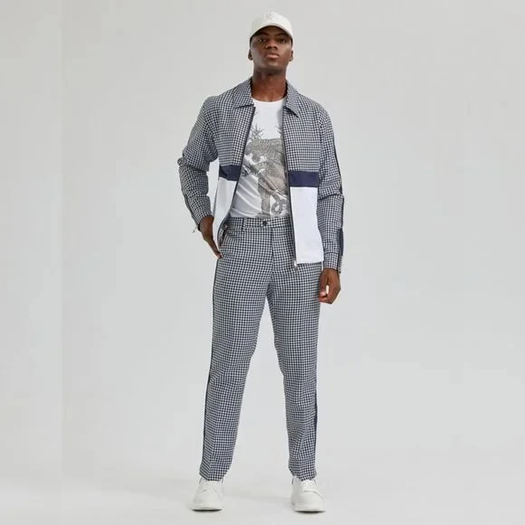 Walking Suit - Mens Houndstooth 2pc Navy Tracksuit - Image 4
