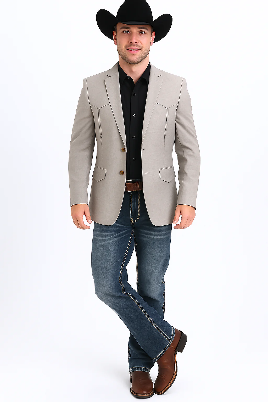 Western Blazer - Saco Para Hombre - Mens Double Button Western Beige Blazer - Image 8