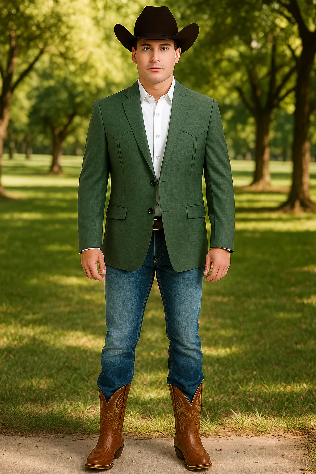 Western Blazer - Saco Para Hombre - Mens Double Button Western Green Blazer - Image 3