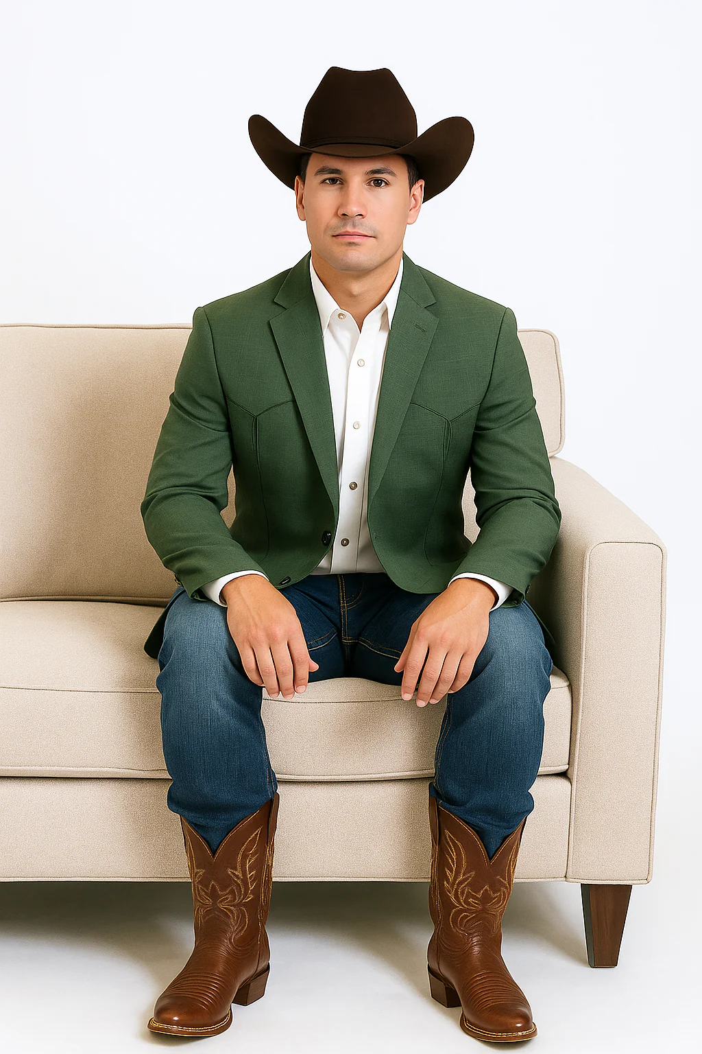 Western Blazer - Saco Para Hombre - Mens Double Button Western Green Blazer - Image 6