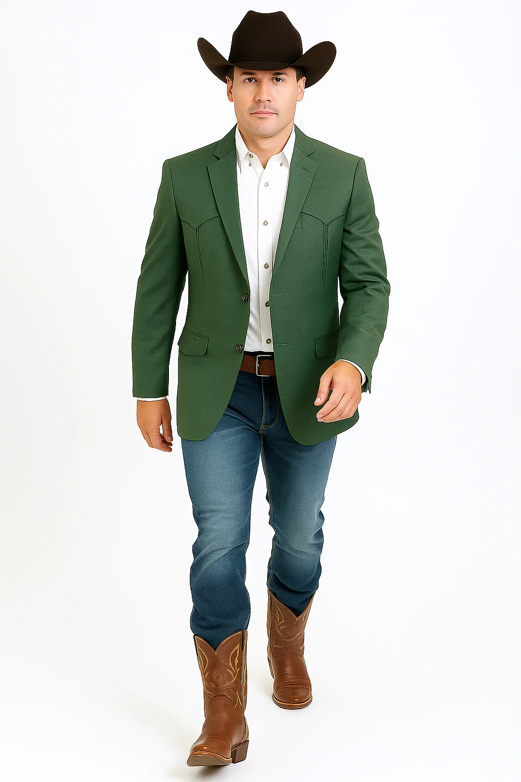 Western Blazer - Saco Para Hombre - Mens Double Button Western Green Blazer - Image 7