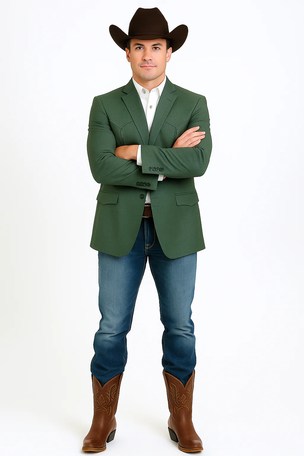 Western Blazer - Saco Para Hombre - Mens Double Button Western Green Blazer - Image 8