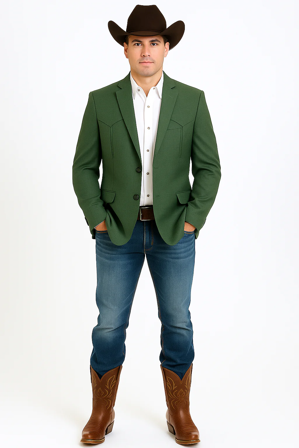 Western Blazer - Saco Para Hombre - Mens Double Button Western Green Blazer - Image 9