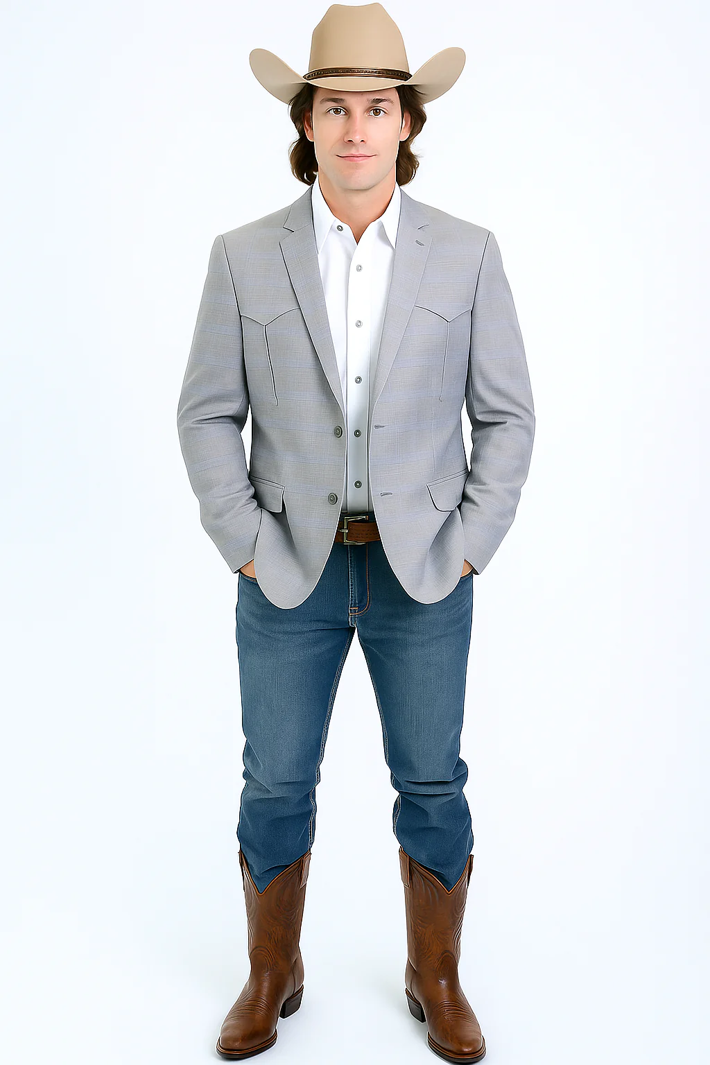 Western Blazer - Saco Para Hombre - Mens Double Button Western Grey Blazer - Image 2