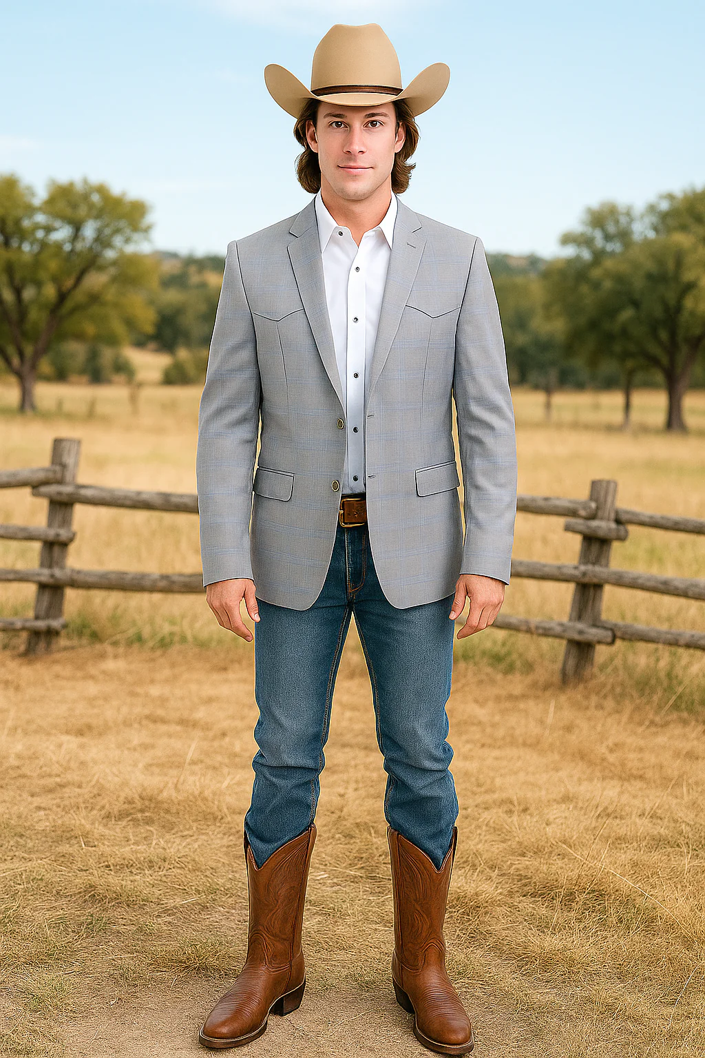 Western Blazer - Saco Para Hombre - Mens Double Button Western Grey Blazer - Image 3