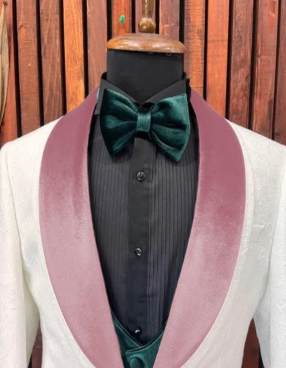 White and Pink Tuxedo - Prom Suit (Jacket + Pants + Vest + Bowtie Package) - Image 3