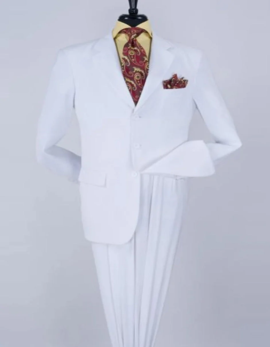 White Wedding Suit For Men - Perfect For Groom - Mens Classic Fit Three Button Rayon Fabric Two Piece Suit In White