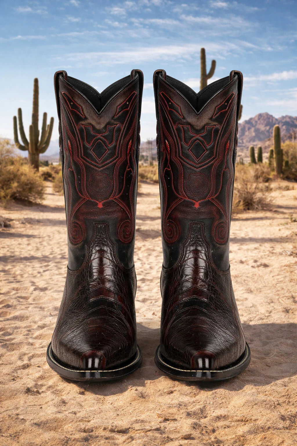 Black Cherry Ostrich Cowboy Boots J-Toe - Image 3