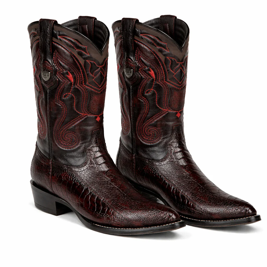 Black Cherry Ostrich Cowboy Boots J-Toe - Image 4