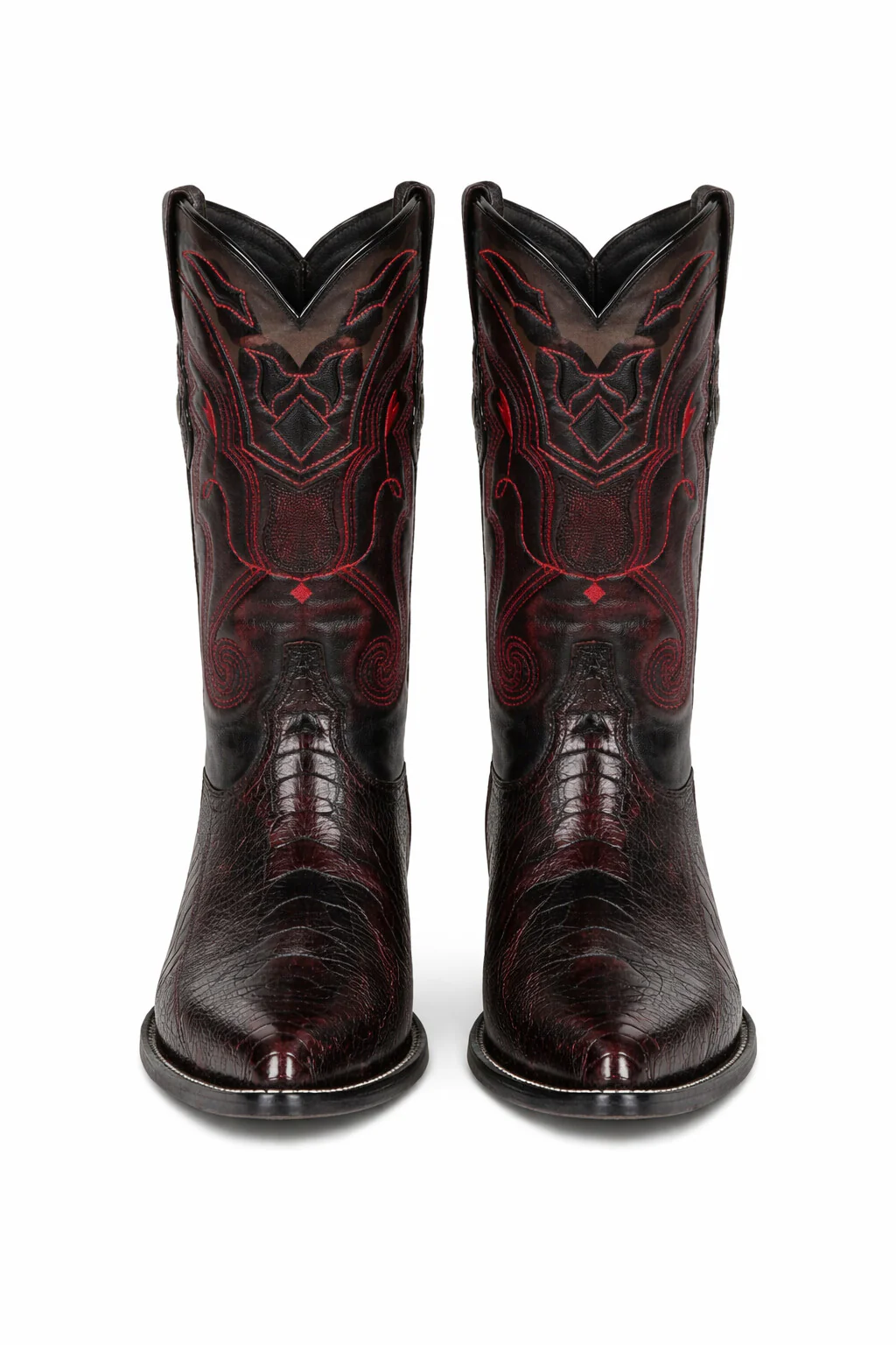 Black Cherry Ostrich Cowboy Boots J-Toe - Image 8