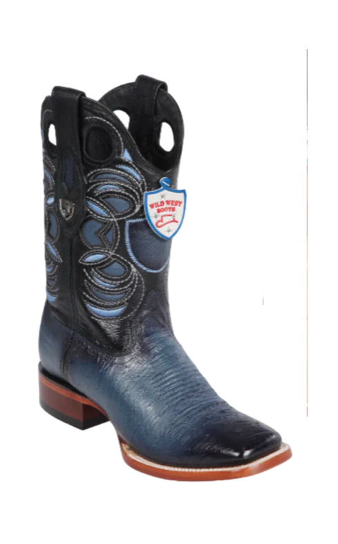 Wild West Botas de Panza de Avestruz Horma Square Toe Blue Jeans
