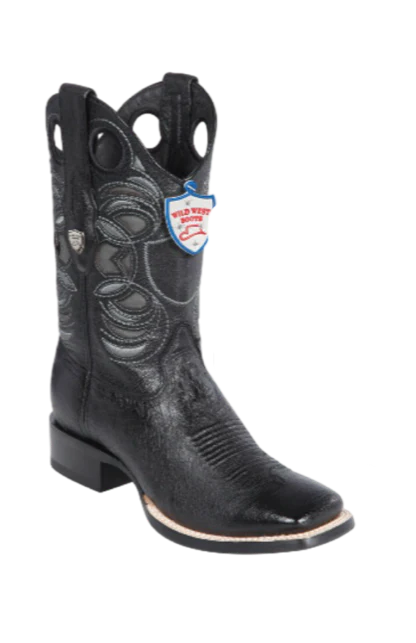 Wild West Botas de Panza de Avestruz Horma Square Toe Black