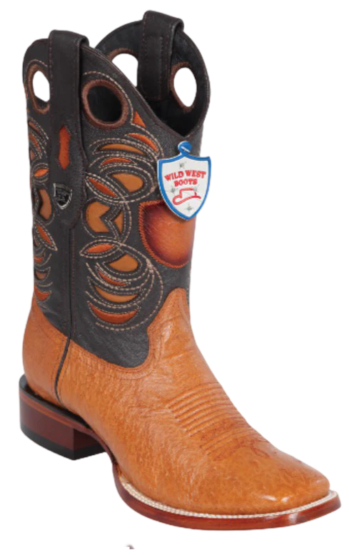 Wild West Botas de Panza de Avestruz Horma Square Toe Miel