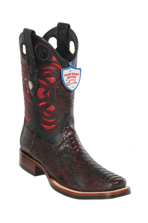 Wild West Botas de Pata de Avestruz Horma Square Toe Black Cherry