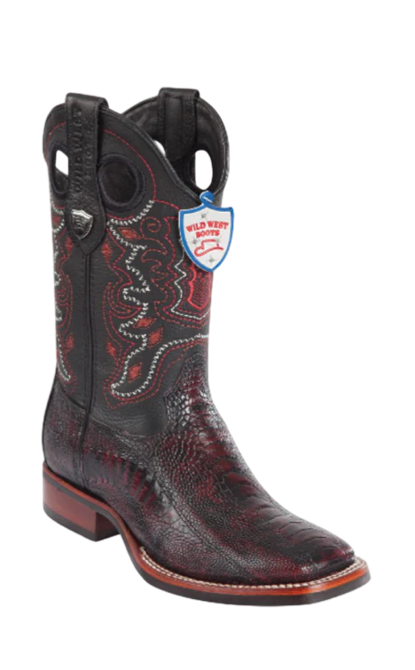 Wild West Botas de Pata de Avestruz Horma Square Toe Black Cherry