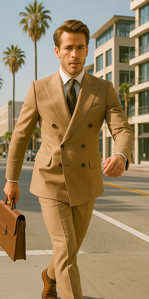 Wool Suit - Italian Made Business Suit by Statement Men's 100% Wool 2 Piece Double Breasted Suit - Subtle Windowpane - Image 10