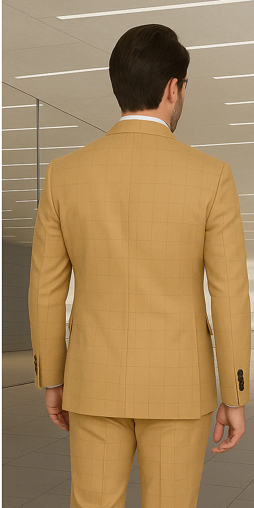 Wool Suit - Italian Made Business Suit by Statement Men's 100% Wool 2 Piece Double Breasted Suit - Subtle Windowpane - Image 13