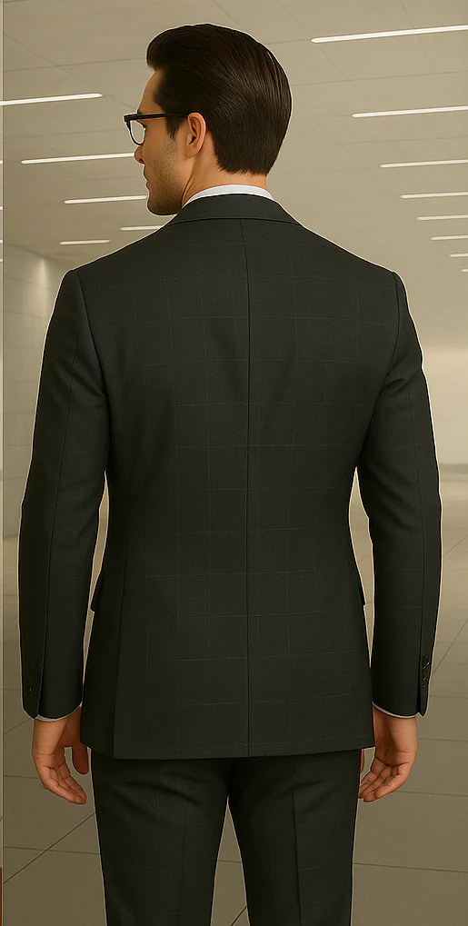 Wool Suit - Italian Made Business Suit by Statement Men's 100% Wool 2 Piece Double Breasted Suit - Subtle Windowpane - Image 17