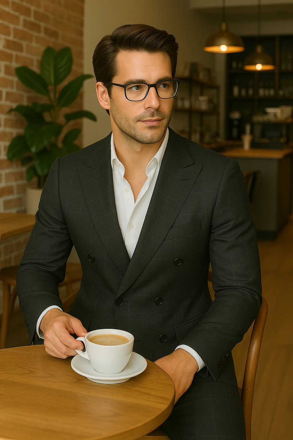 Wool Suit - Italian Made Business Suit by Statement Men's 100% Wool 2 Piece Double Breasted Suit - Subtle Windowpane - Image 18