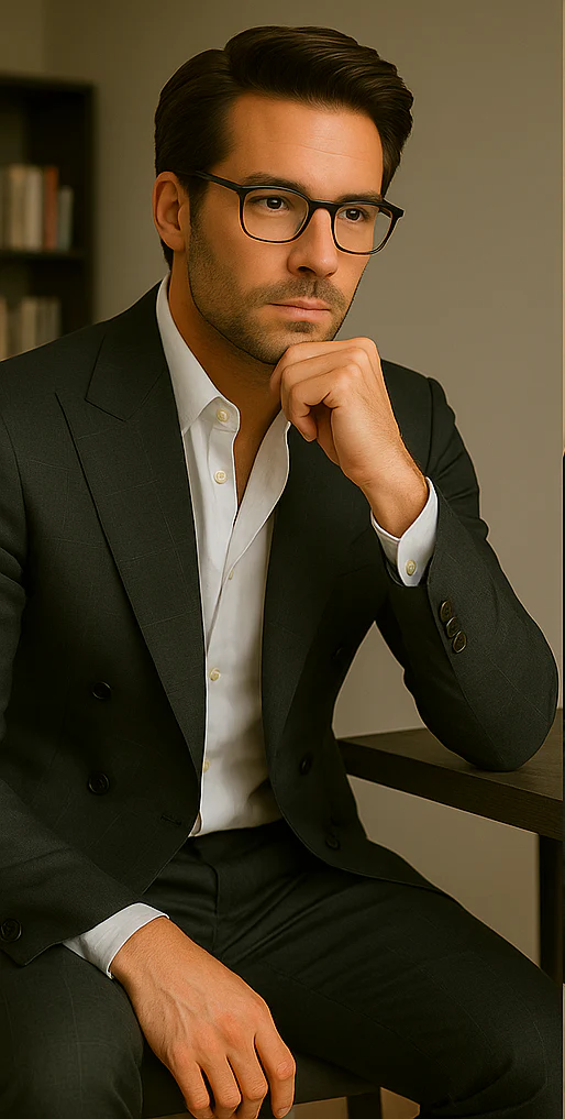Wool Suit - Italian Made Business Suit by Statement Men's 100% Wool 2 Piece Double Breasted Suit - Subtle Windowpane - Image 19