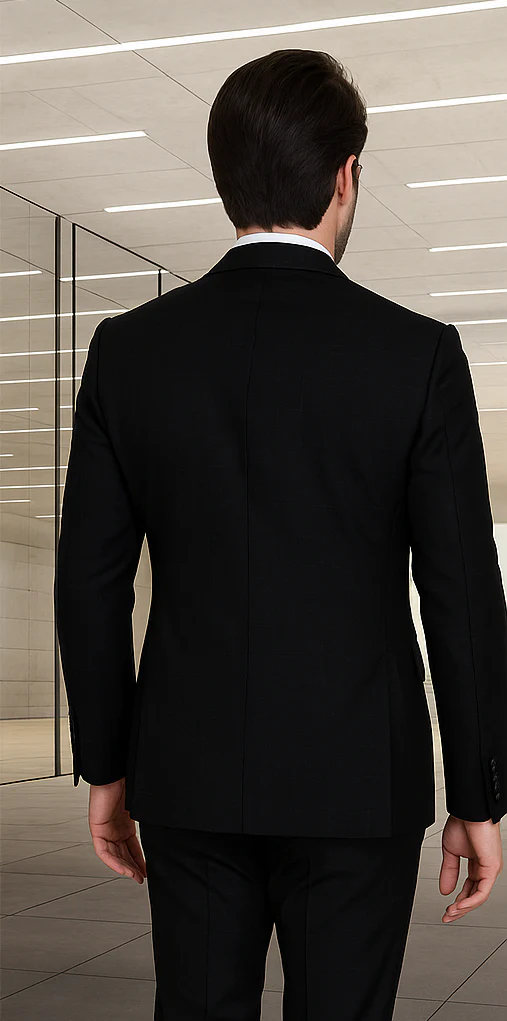 Wool Suit - Italian Made Business Suit by Statement Men's 100% Wool 2 Piece Double Breasted Suit - Subtle Windowpane - Image 2