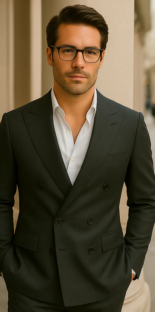 Wool Suit - Italian Made Business Suit by Statement Men's 100% Wool 2 Piece Double Breasted Suit - Subtle Windowpane - Image 20