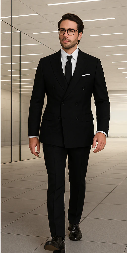 Wool Suit - Italian Made Business Suit by Statement Men's 100% Wool 2 Piece Double Breasted Suit - Subtle Windowpane - Image 4