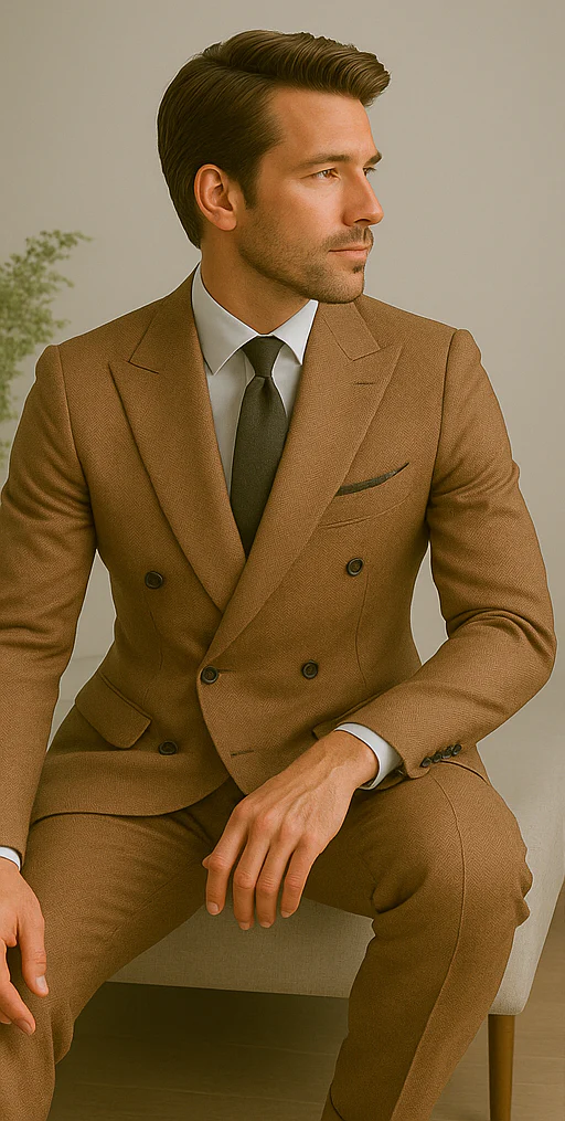 Wool Suit - Italian Made Business Suit by Statement Men's 100% Wool 2 Piece Double Breasted Suit - Subtle Windowpane - Image 8