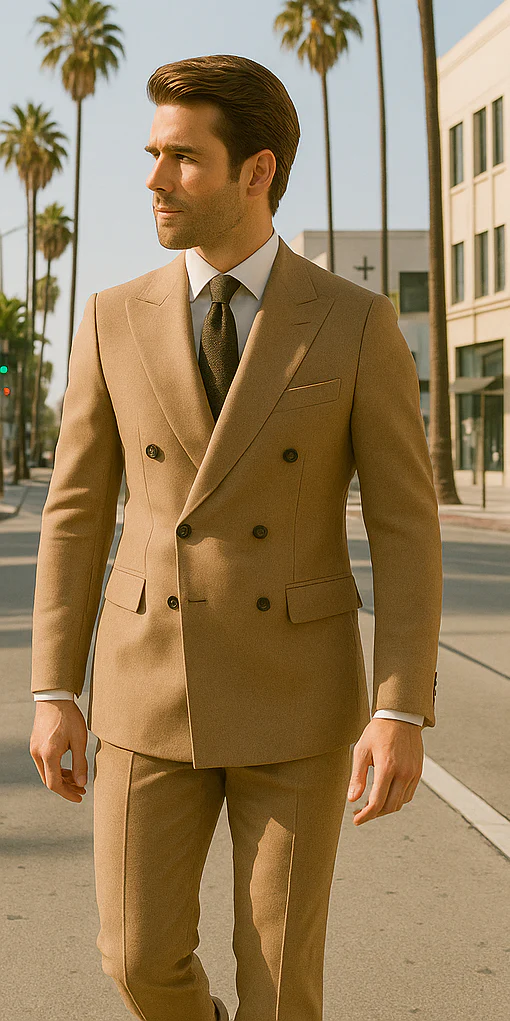 Wool Suit - Italian Made Business Suit by Statement Men's 100% Wool 2 Piece Double Breasted Suit - Subtle Windowpane - Image 9