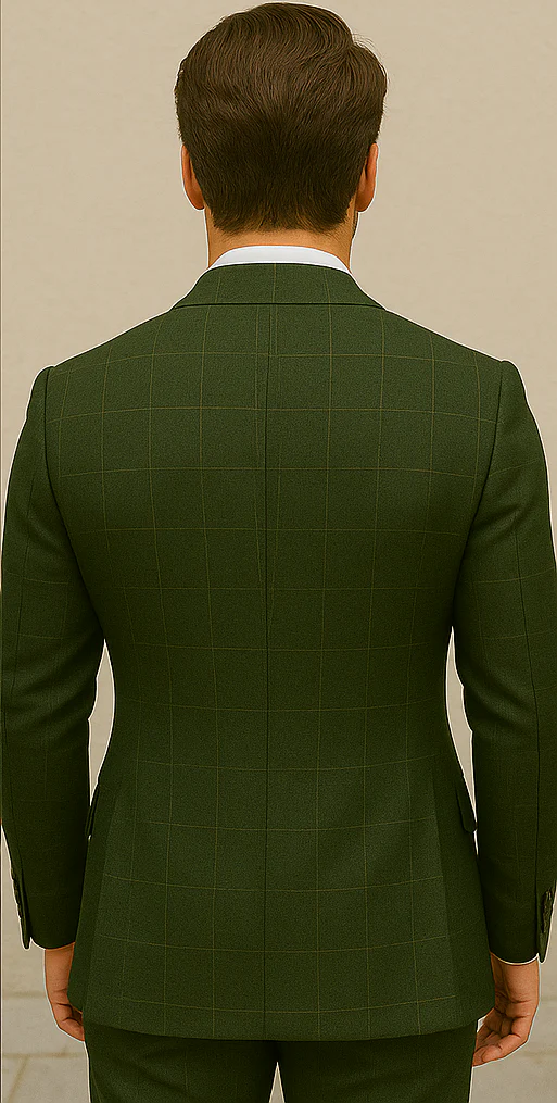 Wool Suit - Italian Made Business Suit by Statement Men's 100% Wool 2 Piece Suit - Double Breasted Windowpane - Image 9