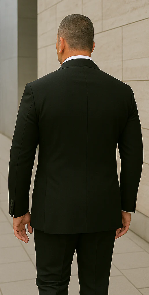 Wool Suit - Italian Made Business Suit by Statement Men's 2 Piece 100% Wool Double Breasted Suit - Micro Windowpane - Image 3