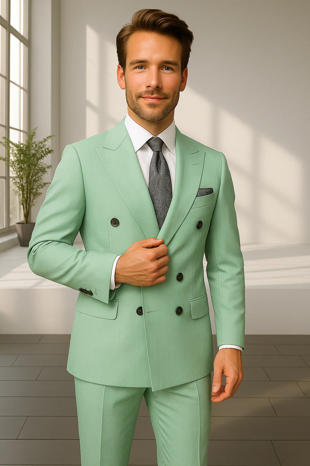 Wool Suit - Italian Made Business Suit by Statement Men's 2 Piece 100% Wool Double Breasted Suit - Pinstripe Pattern - Image 12